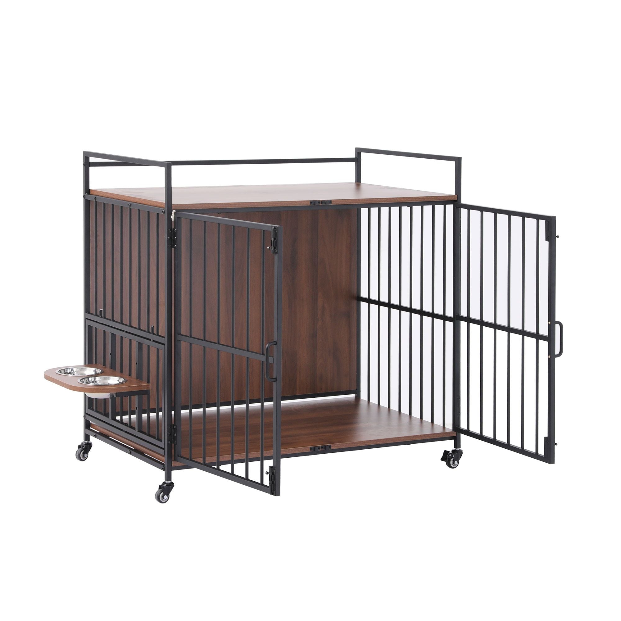 i.Pet 2-in-1 Wooden Dog Crate 99cm Pet Cage Furniture End Table Wheels Black PET-DOGCAGE-WH-99-BK