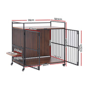 i.Pet 2-in-1 Wooden Dog Crate 99cm Pet Cage Furniture End Table Wheels Black PET-DOGCAGE-WH-99-BK