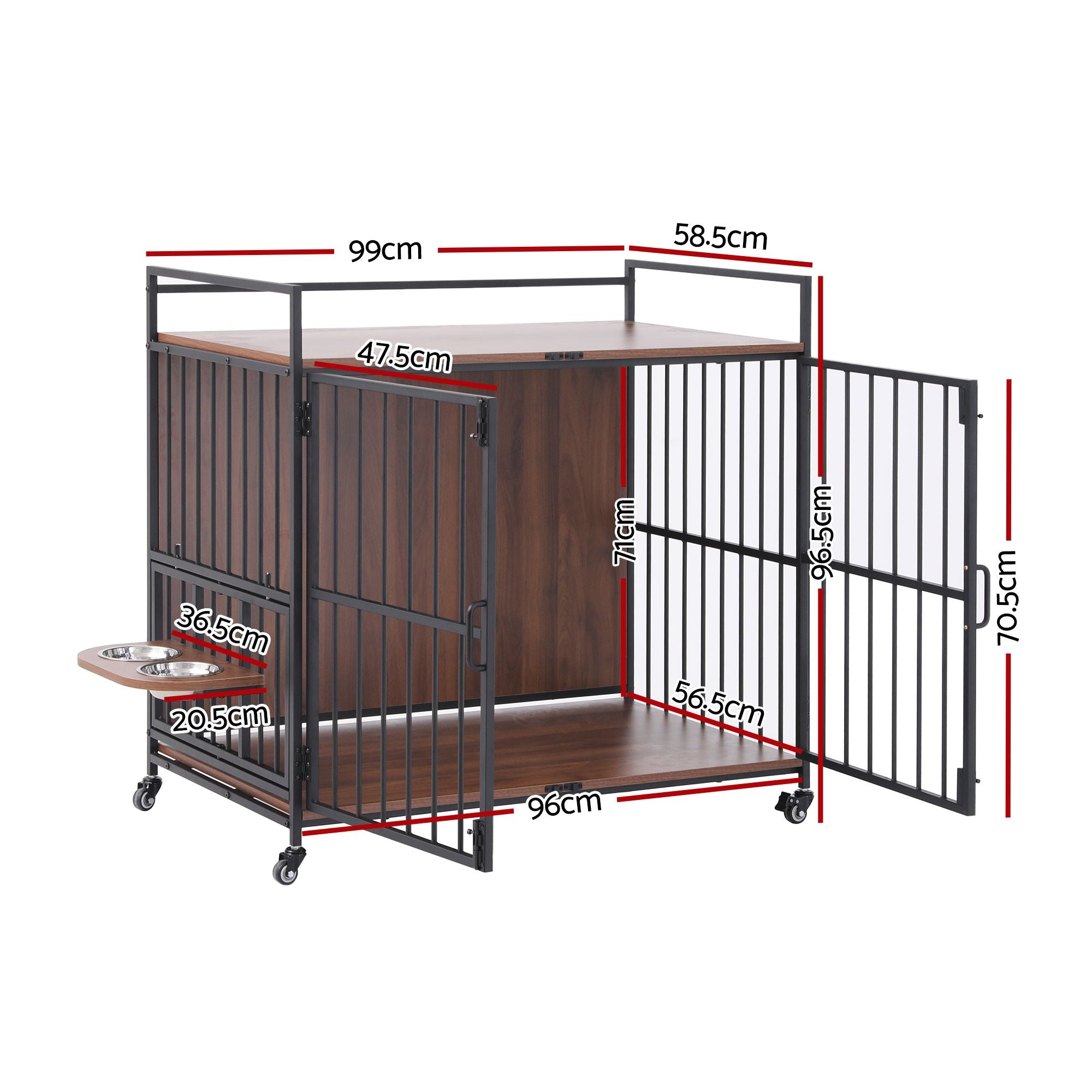 i.Pet 2-in-1 Wooden Dog Crate 99cm Pet Cage Furniture End Table Wheels Black PET-DOGCAGE-WH-99-BK