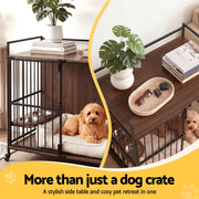 i.Pet 2-in-1 Wooden Dog Crate 99cm Pet Cage Furniture End Table Wheels Black PET-DOGCAGE-WH-99-BK