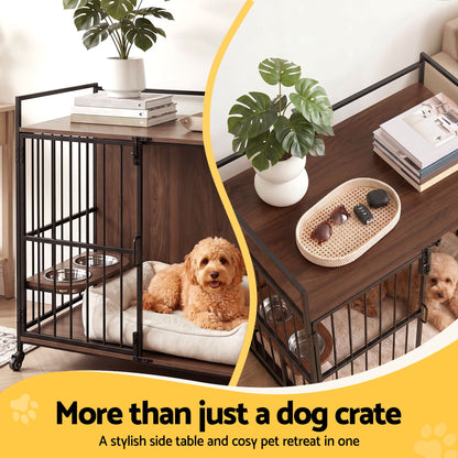 i.Pet 2-in-1 Wooden Dog Crate 99cm Pet Cage Furniture End Table Wheels Black PET-DOGCAGE-WH-99-BK