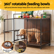 i.Pet 2-in-1 Wooden Dog Crate 99cm Pet Cage Furniture End Table Wheels Black PET-DOGCAGE-WH-99-BK