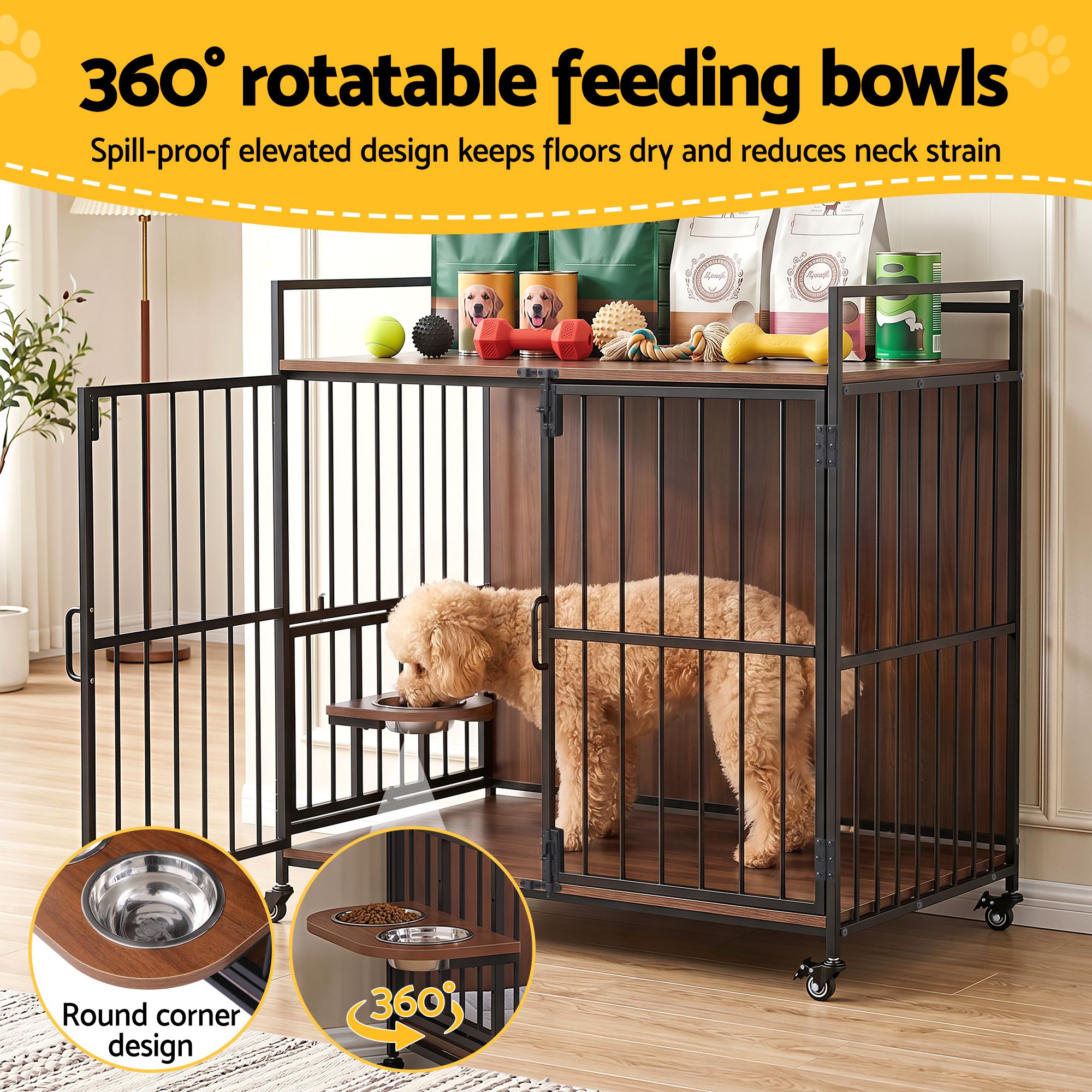 i.Pet 2-in-1 Wooden Dog Crate 99cm Pet Cage Furniture End Table Wheels Black PET-DOGCAGE-WH-99-BK