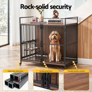i.Pet 2-in-1 Wooden Dog Crate 99cm Pet Cage Furniture End Table Wheels Black PET-DOGCAGE-WH-99-BK
