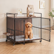 i.Pet 2-in-1 Wooden Dog Crate 99cm Pet Cage Furniture End Table Wheels Black PET-DOGCAGE-WH-99-BK