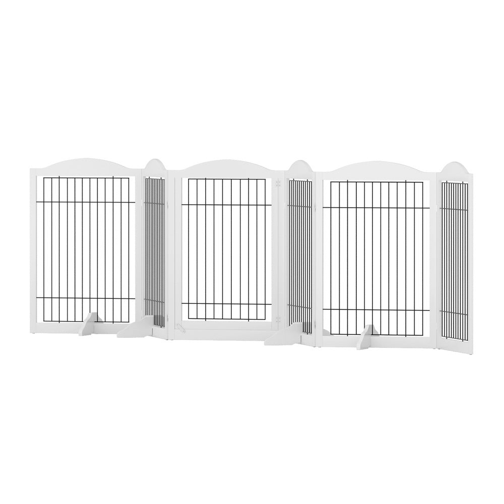 i.Pet Dog Playpen Enclosure 6 Panel Pet Fence Wooden Play Pen PET-DOGPLAYPEN-85-WH