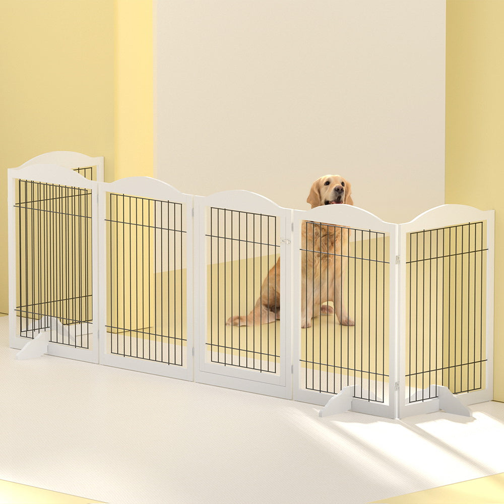 i.Pet Dog Playpen Enclosure 6 Panel Pet Fence Wooden Play Pen PET-DOGPLAYPEN-85-WH