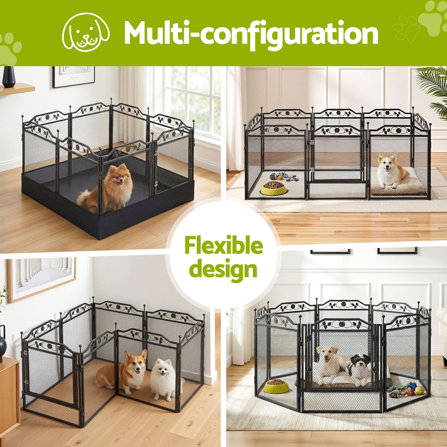 i.Pet Pet Dog Playpen Heavy-Duty Enclosure Multi-Configuration Indoor Outdoor Black PET-DOGPLAYPEN-H80-2IN1