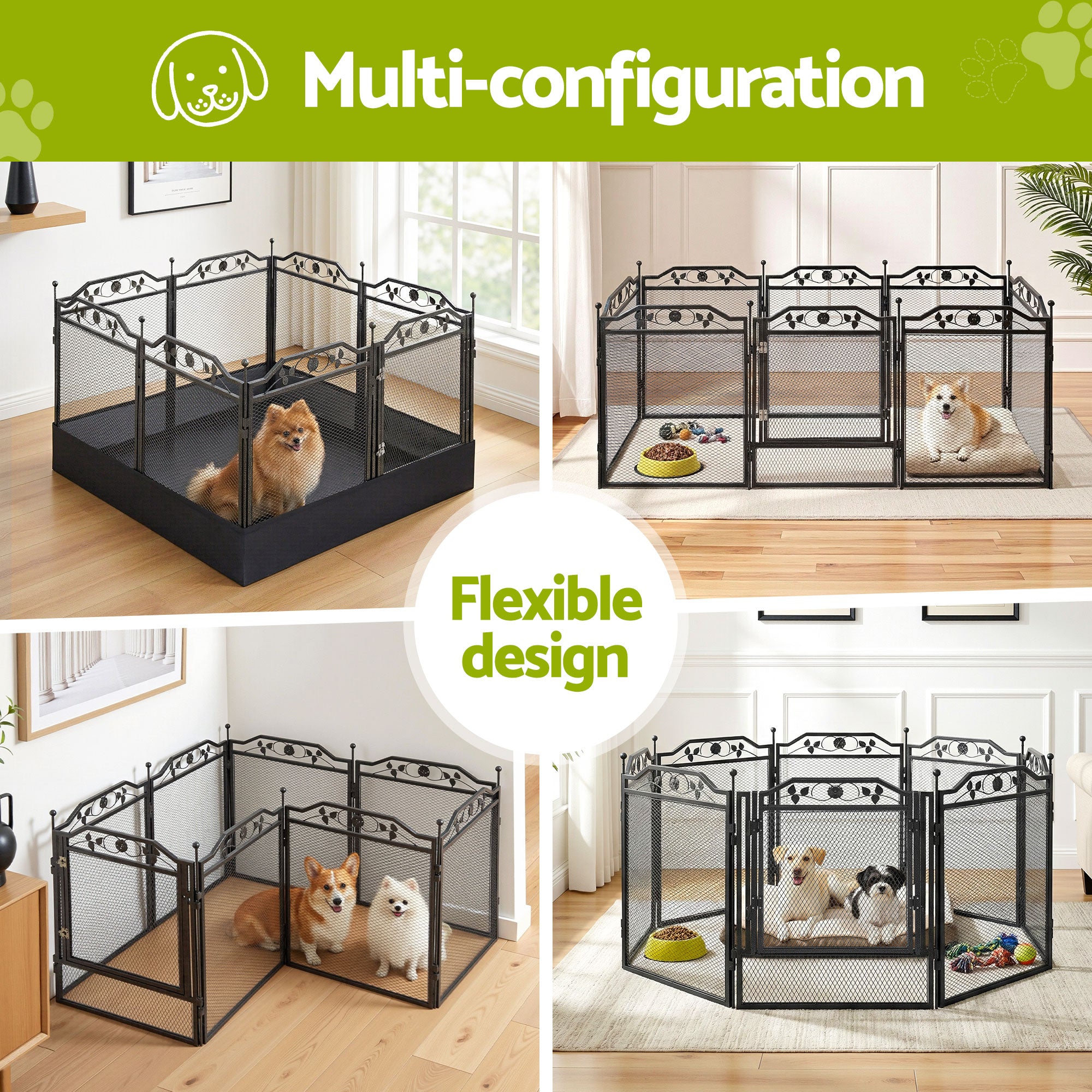 i.Pet Pet Dog Playpen Heavy-Duty Enclosure Multi-Configuration Indoor Outdoor Black PET-DOGPLAYPEN-H80-2IN1