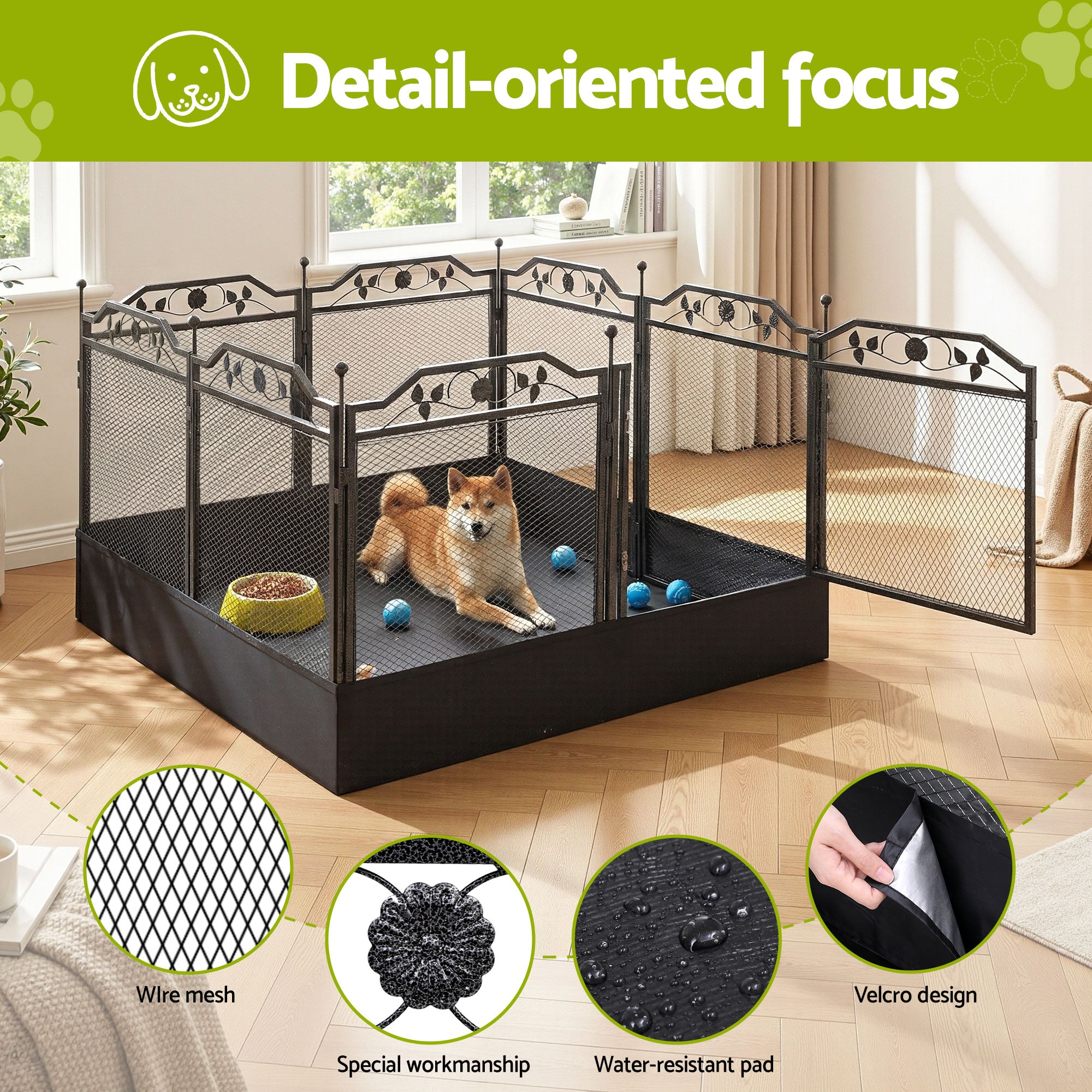 i.Pet Pet Dog Playpen Heavy-Duty Enclosure Multi-Configuration Indoor Outdoor Black PET-DOGPLAYPEN-H80-2IN1