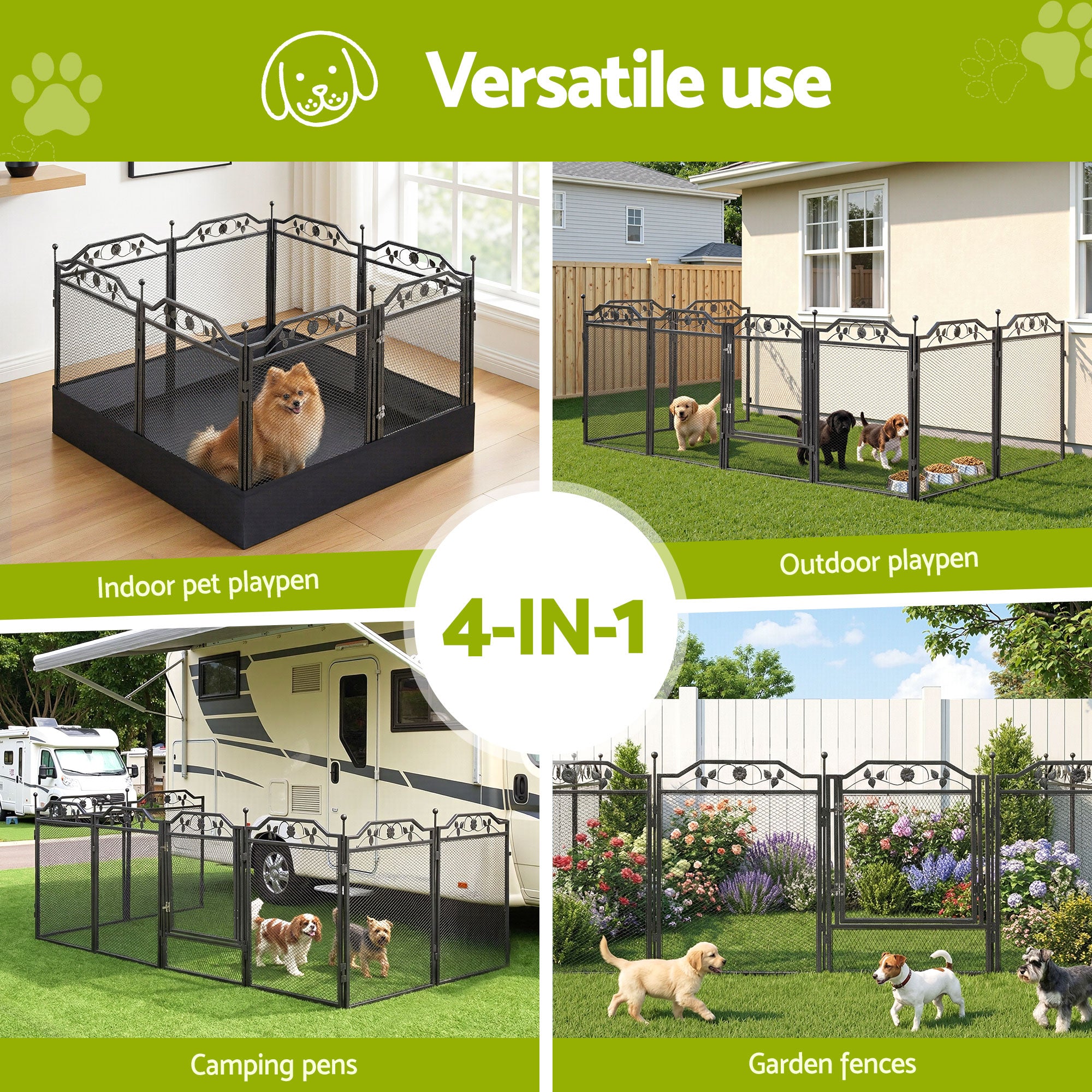 i.Pet Pet Dog Playpen Heavy-Duty Enclosure Multi-Configuration Indoor Outdoor Black PET-DOGPLAYPEN-H80-2IN1