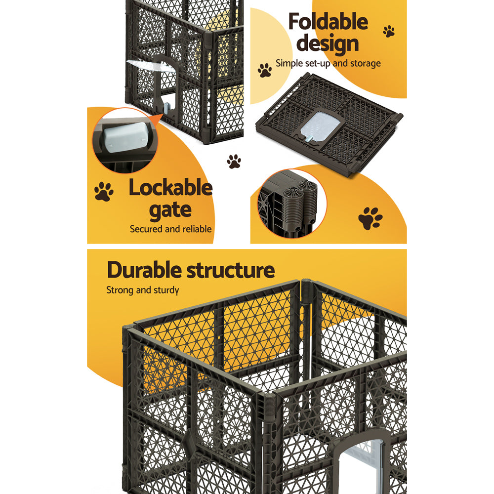 i.Pet Dog Playpen Enclosure 4 Panel Pet Fence Plastic Play Pen PET-DOGPLAYPEN-PL-4-BR