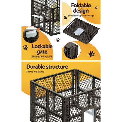 i.Pet Dog Playpen Enclosure 4 Panel Pet Fence Plastic Play Pen PET-DOGPLAYPEN-PL-4-BR