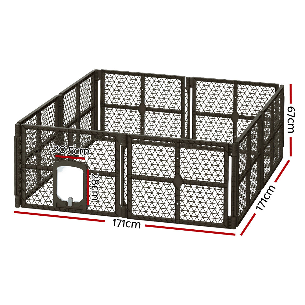 i.Pet Dog Playpen Enclosure 8 Panel Pet Fence Plastic Play Pen PET-DOGPLAYPEN-PL-8-BR
