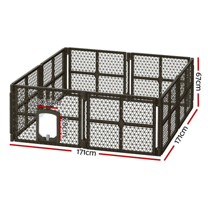 i.Pet Dog Playpen Enclosure 8 Panel Pet Fence Plastic Play Pen PET-DOGPLAYPEN-PL-8-BR