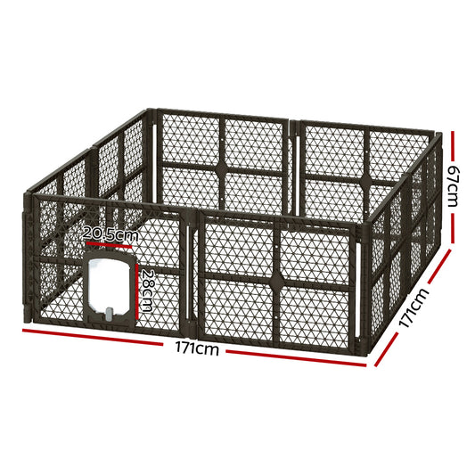i.Pet Dog Playpen Enclosure 8 Panel Pet Fence Plastic Play Pen PET-DOGPLAYPEN-PL-8-BR