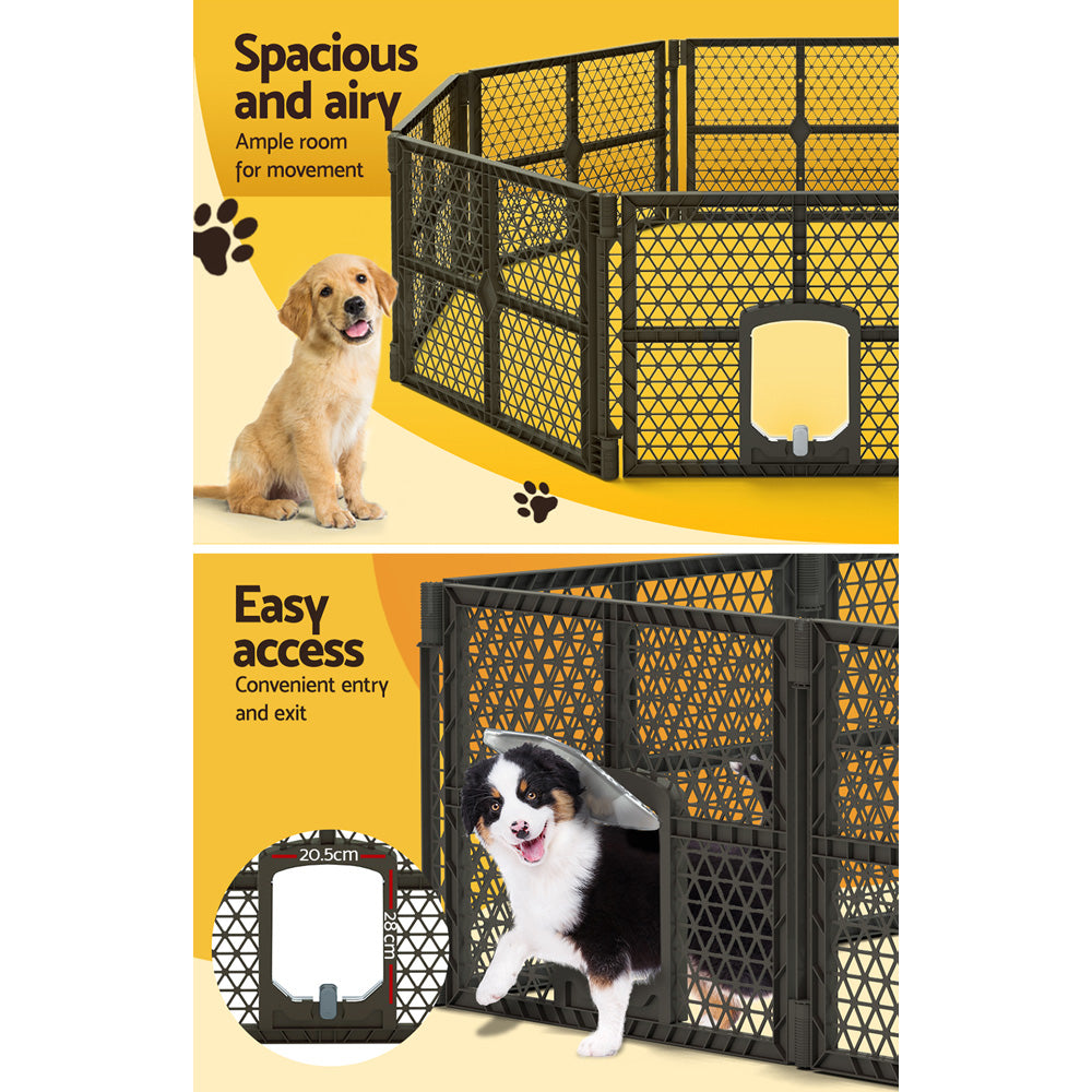 i.Pet Dog Playpen Enclosure 8 Panel Pet Fence Plastic Play Pen PET-DOGPLAYPEN-PL-8-BR