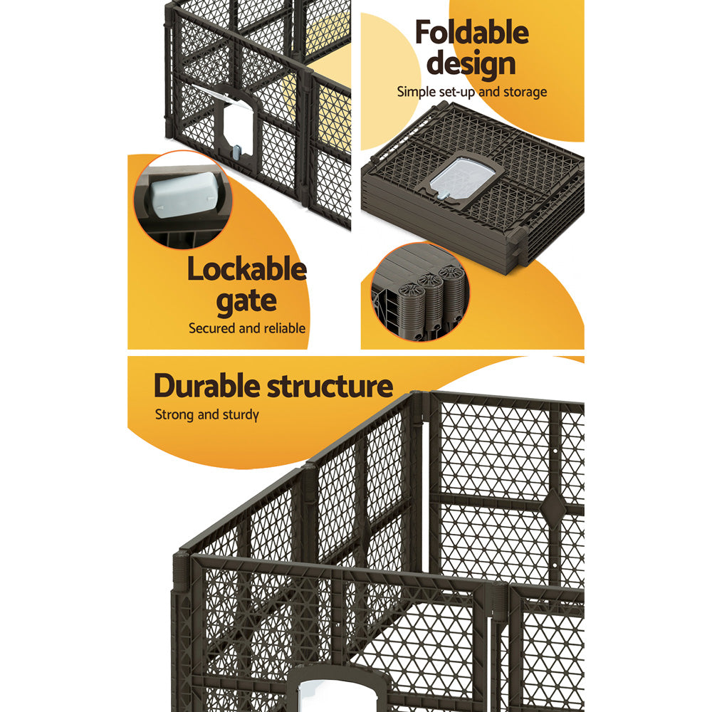 i.Pet Dog Playpen Enclosure 8 Panel Pet Fence Plastic Play Pen PET-DOGPLAYPEN-PL-8-BR