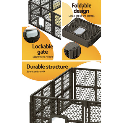i.Pet Dog Playpen Enclosure 8 Panel Pet Fence Plastic Play Pen PET-DOGPLAYPEN-PL-8-BR
