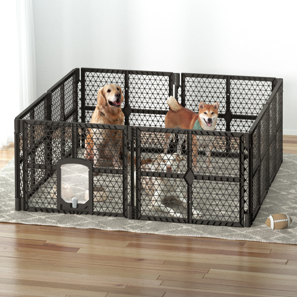 i.Pet Dog Playpen Enclosure 8 Panel Pet Fence Plastic Play Pen PET-DOGPLAYPEN-PL-8-BR