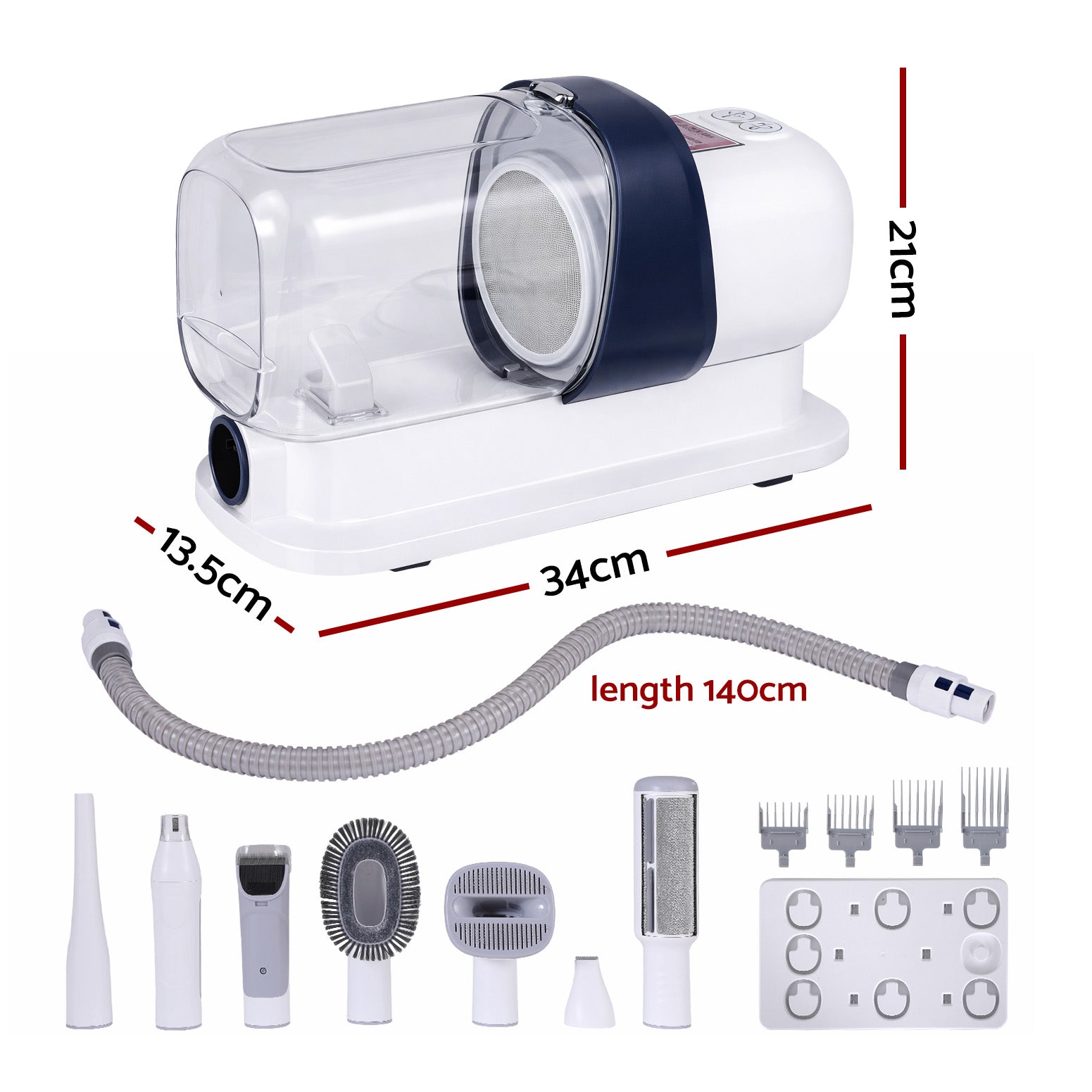 i.Pet Pet Grooming Kit Vacuum Dog Cat Hair Dryer Remover Clipper Brushes Cleaning PET-DRYER-7IN1-WH