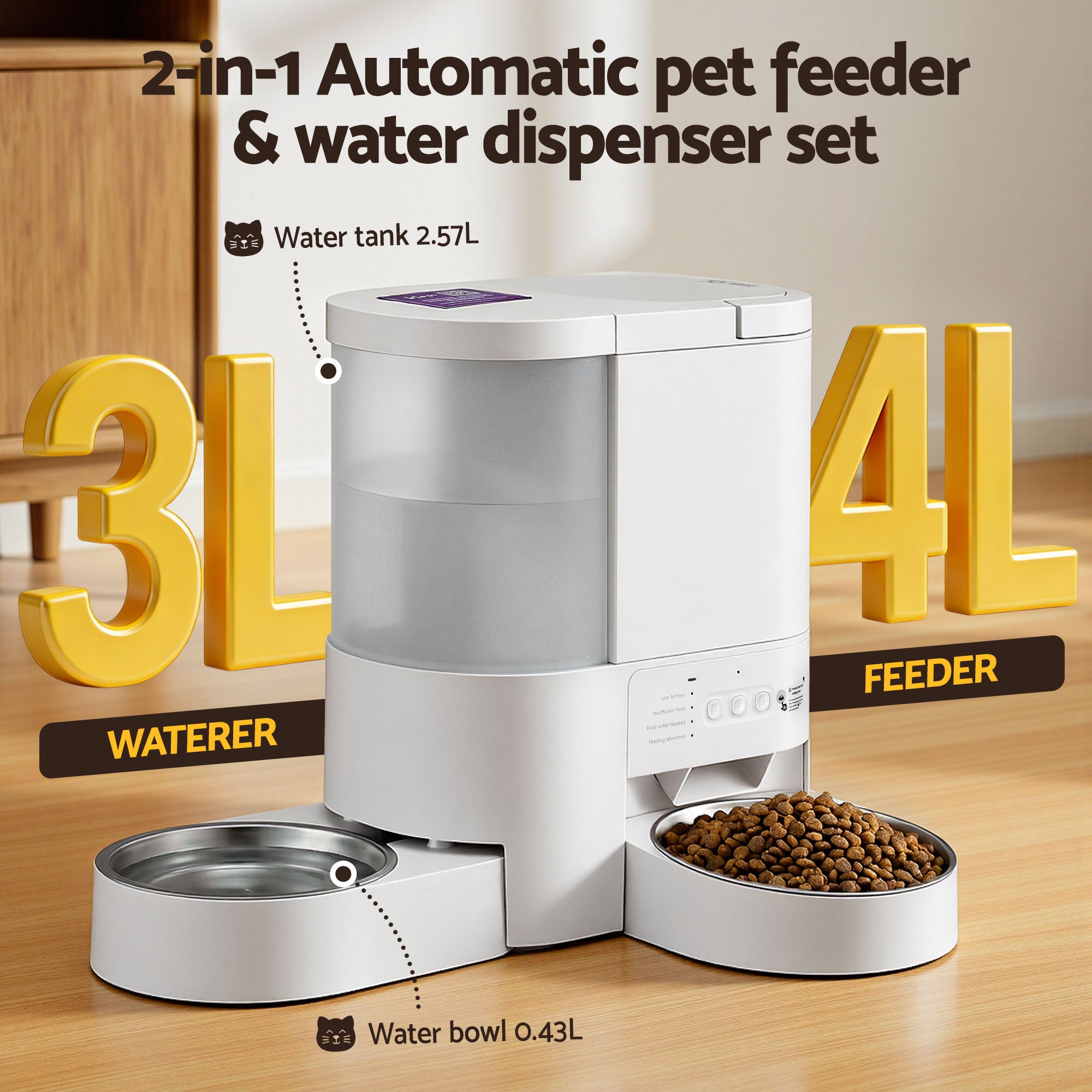 i.Pet Automatic Pet Feeder Water Dispenser 2-in-1 Smart WiFi Dog Cat Food 4L PET-FEEDER-2IN1-WIFI