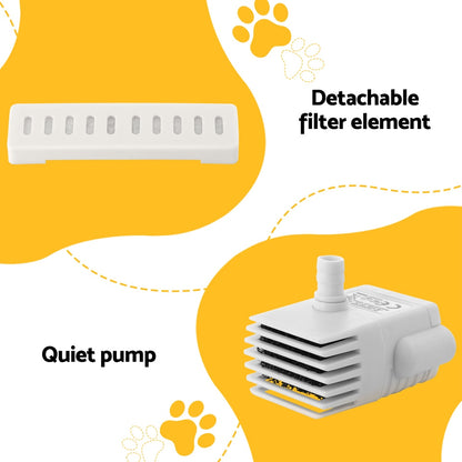i.Pet Pet Water Fountain Feeder Dispenser Filter Dog Cat Drinking Automatic 2.2L PET-FEEDER-2L-WH