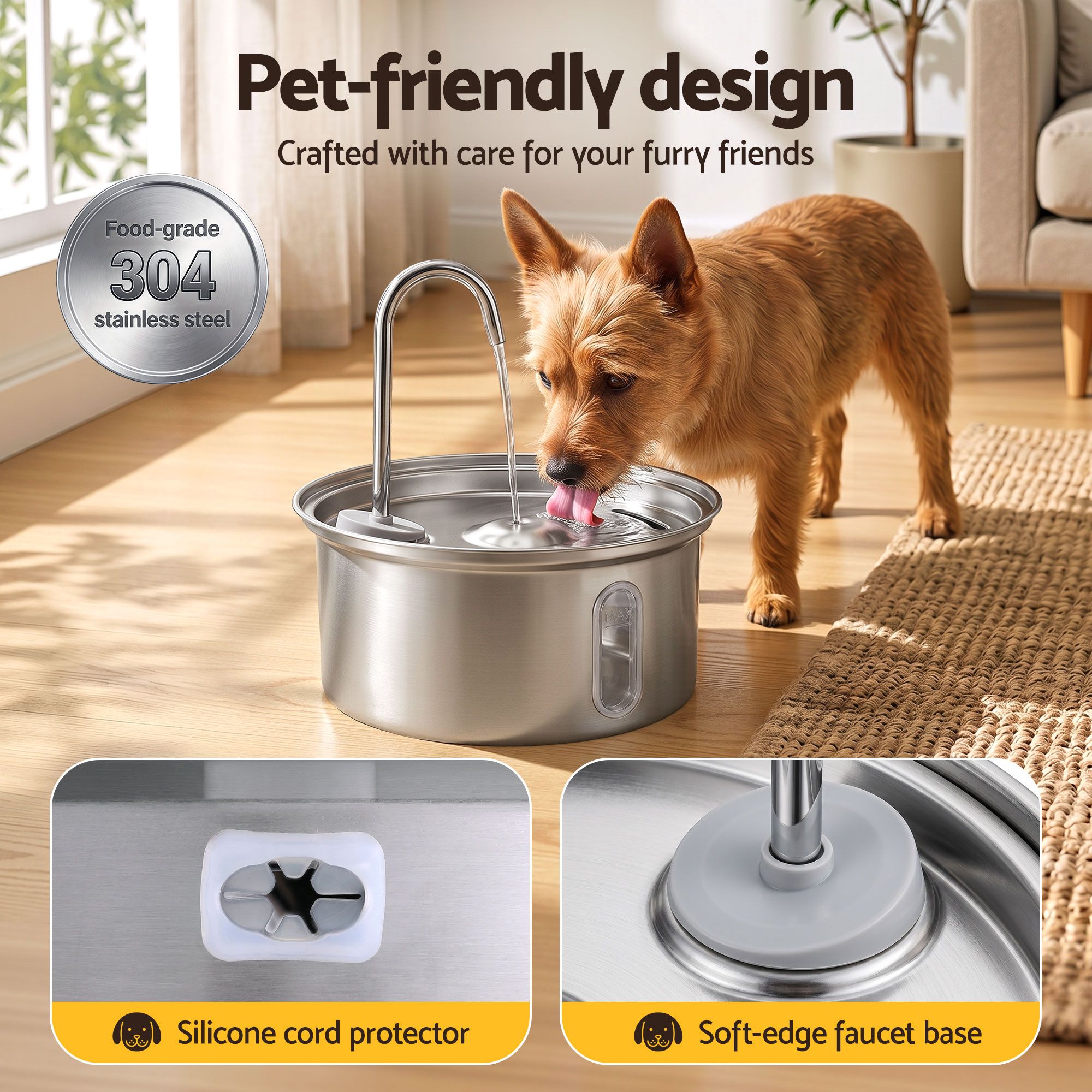 i.Pet 3.2L Cat Water Fountain Pet Feeder Dog Drinking Dispenser 304 Stainless Steel