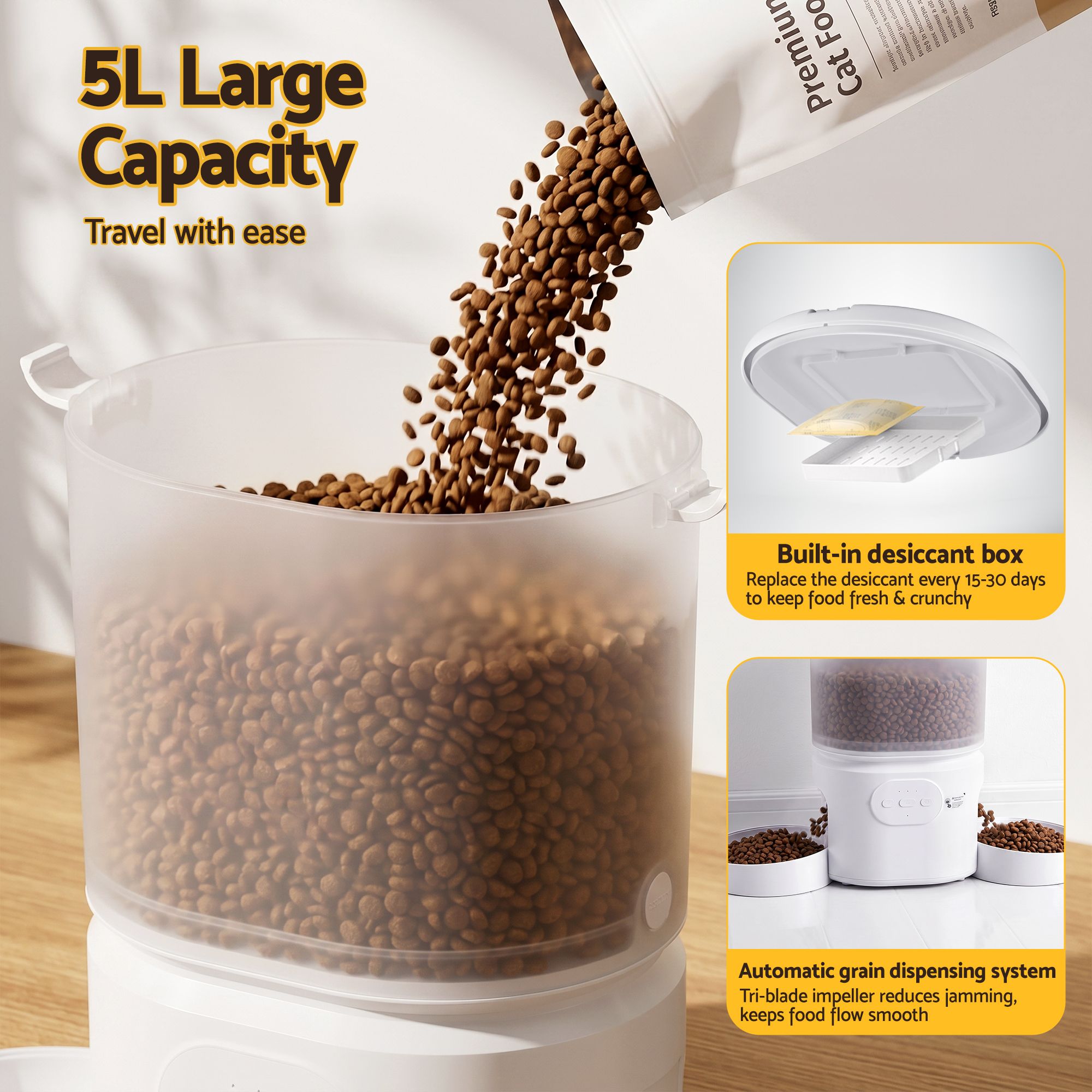 i.Pet 5L Automatic Pet Feeder Dual Bowl Smart Dispenser APP Control Cats Dogs PET-FEEDER-5DL-WIFI-BK