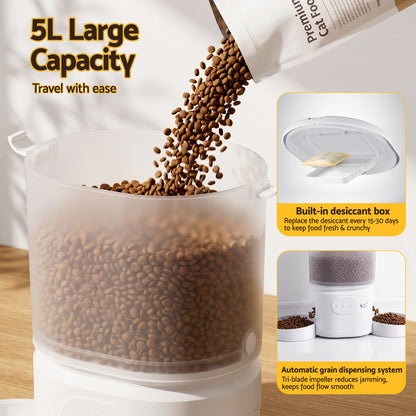 i.Pet 5L Automatic Pet Feeder Dual Bowl Smart Dispenser APP Control Cats Dogs PET-FEEDER-5DL-WIFI-BK