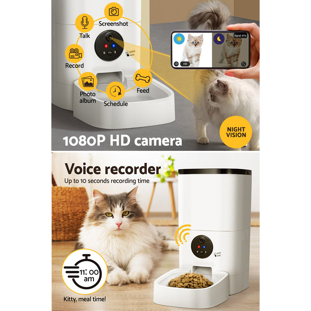i.Pet Automatic Pet Feeder 6L Wifi Camera Dog Cat Smart Food Dispenser Timer PET-FEEDER-6L-VIDEO-WH