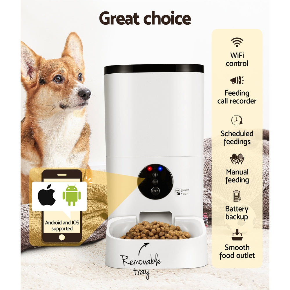 i.Pet Automatic Pet Feeder 6L Wifi Auto Dog Cat Smart Food Dispenser Timer PET-FEEDER-6L-WIFI-WH