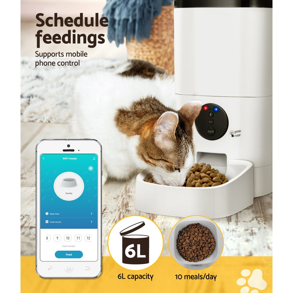 i.Pet Automatic Pet Feeder 6L Wifi Auto Dog Cat Smart Food Dispenser Timer PET-FEEDER-6L-WIFI-WH