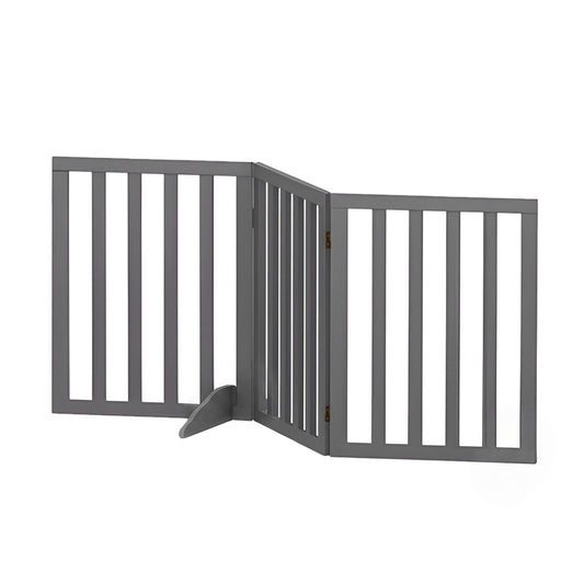 i.Pet Dog Gate Playpen Enclosure 3 Panels Pet Door Fence Wooden Play Pen Stair PET-GATE-WD-139X60-GR