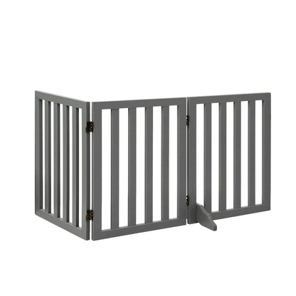 i.Pet Dog Gate Playpen Enclosure 3 Panels Pet Door Fence Wooden Play Pen Stair PET-GATE-WD-139X60-GR