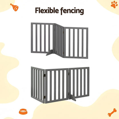 i.Pet Dog Gate Playpen Enclosure 3 Panels Pet Door Fence Wooden Play Pen Stair PET-GATE-WD-139X60-GR