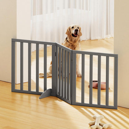 i.Pet Dog Gate Playpen Enclosure 3 Panels Pet Door Fence Wooden Play Pen Stair PET-GATE-WD-139X60-GR