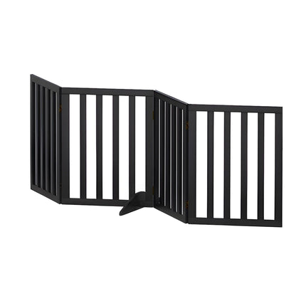 i.Pet Dog Gate Playpen Enclosure 4 Panels Pet Door Fence Wooden Play Pen Stair PET-GATE-WD-185X60-BK