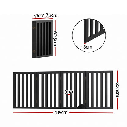 i.Pet Dog Gate Playpen Enclosure 4 Panels Pet Door Fence Wooden Play Pen Stair PET-GATE-WD-185X60-BK