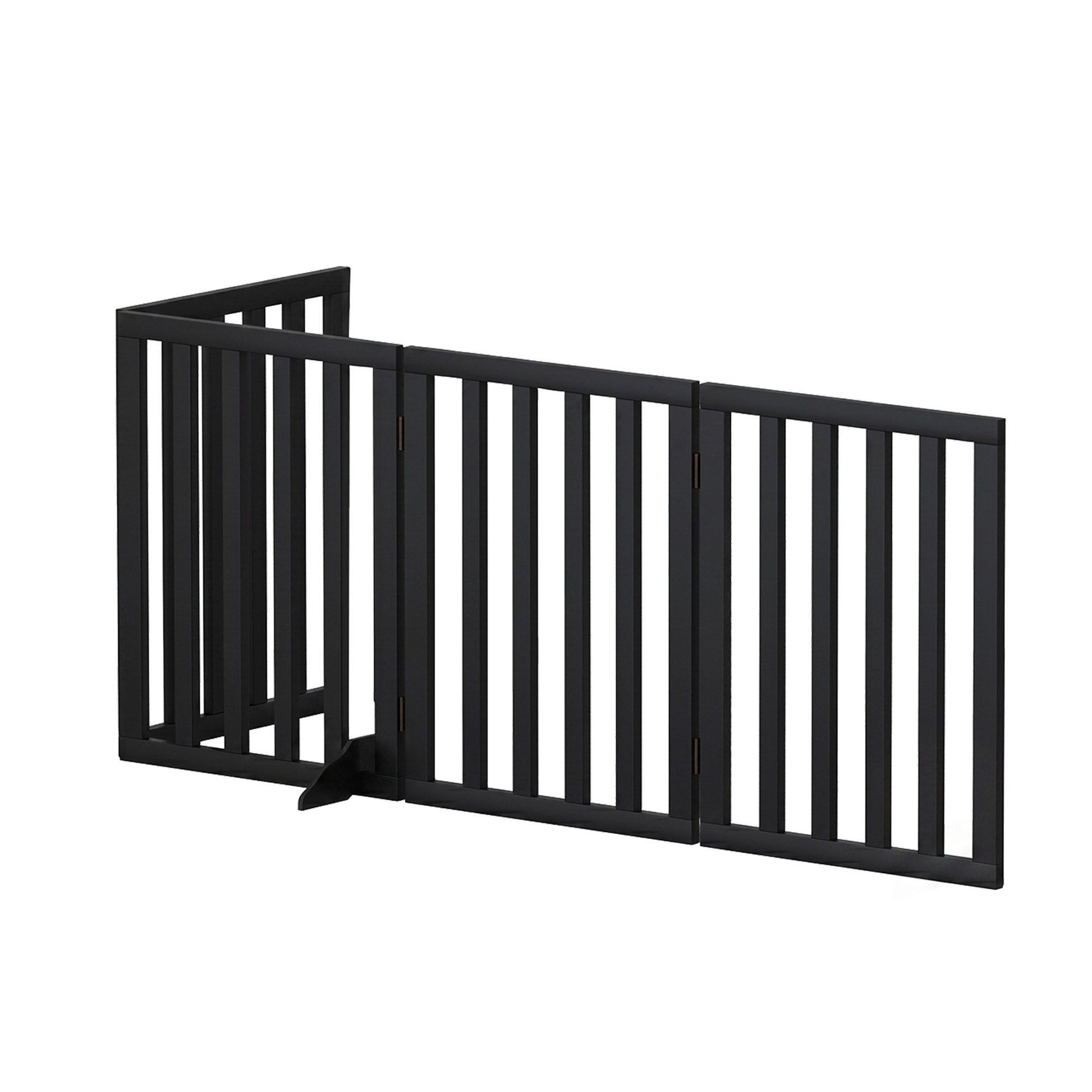 i.Pet Dog Gate Playpen Enclosure 4 Panels Pet Door Fence Wooden Play Pen Stair PET-GATE-WD-185X60-BK