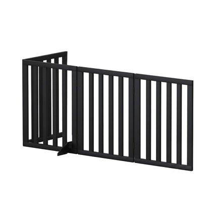 i.Pet Dog Gate Playpen Enclosure 4 Panels Pet Door Fence Wooden Play Pen Stair PET-GATE-WD-185X60-BK