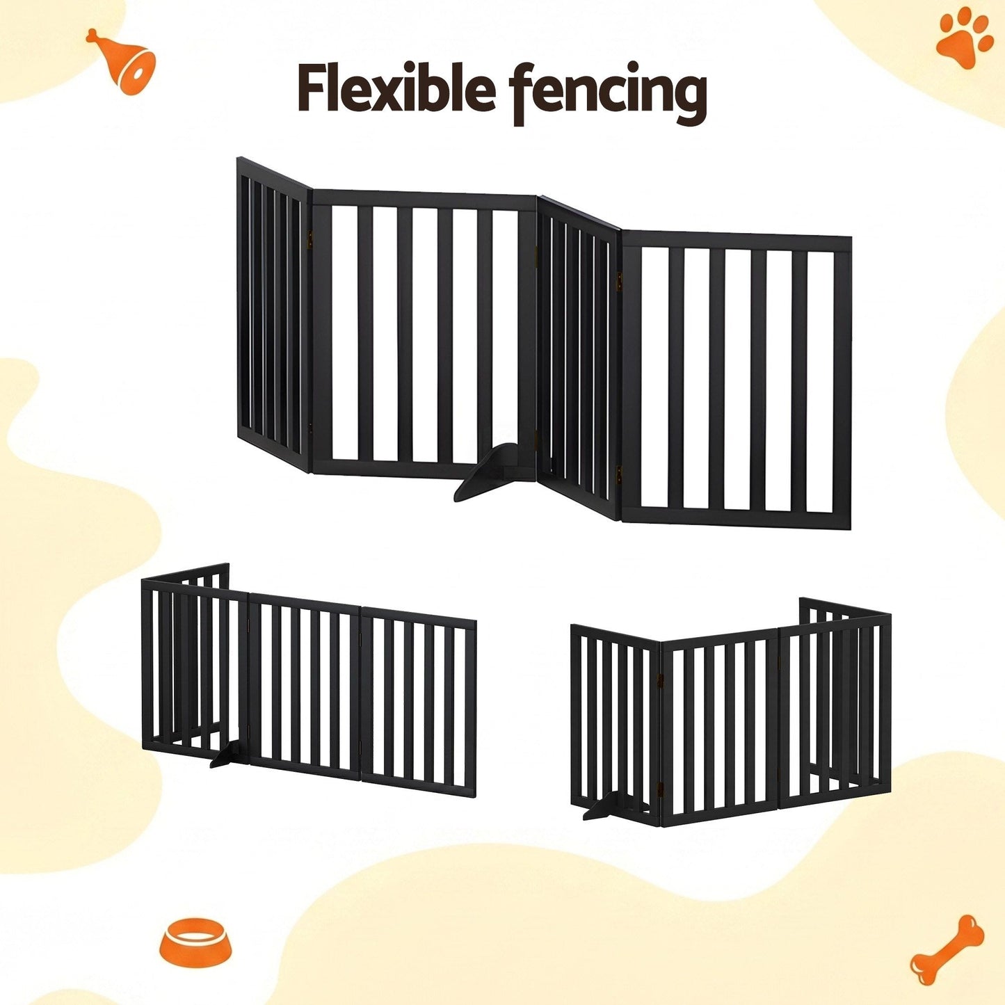 i.Pet Dog Gate Playpen Enclosure 4 Panels Pet Door Fence Wooden Play Pen Stair PET-GATE-WD-185X60-BK