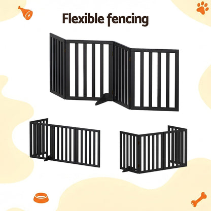 i.Pet Dog Gate Playpen Enclosure 4 Panels Pet Door Fence Wooden Play Pen Stair PET-GATE-WD-185X60-BK
