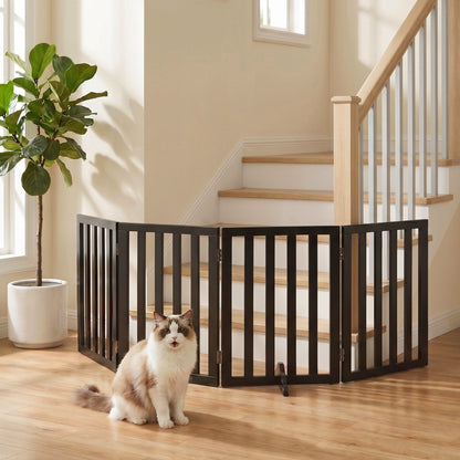 i.Pet Dog Gate Playpen Enclosure 4 Panels Pet Door Fence Wooden Play Pen Stair PET-GATE-WD-185X60-BK