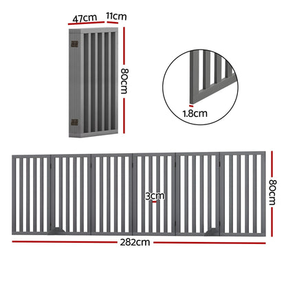 i.Pet Dog Gate Playpen Enclosure 6 Panels Pet Door Fence Wooden Play Pen Stair PET-GATE-WD-282X80-GR