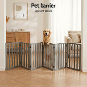 i.Pet Dog Gate Playpen Enclosure 6 Panels Pet Door Fence Wooden Play Pen Stair