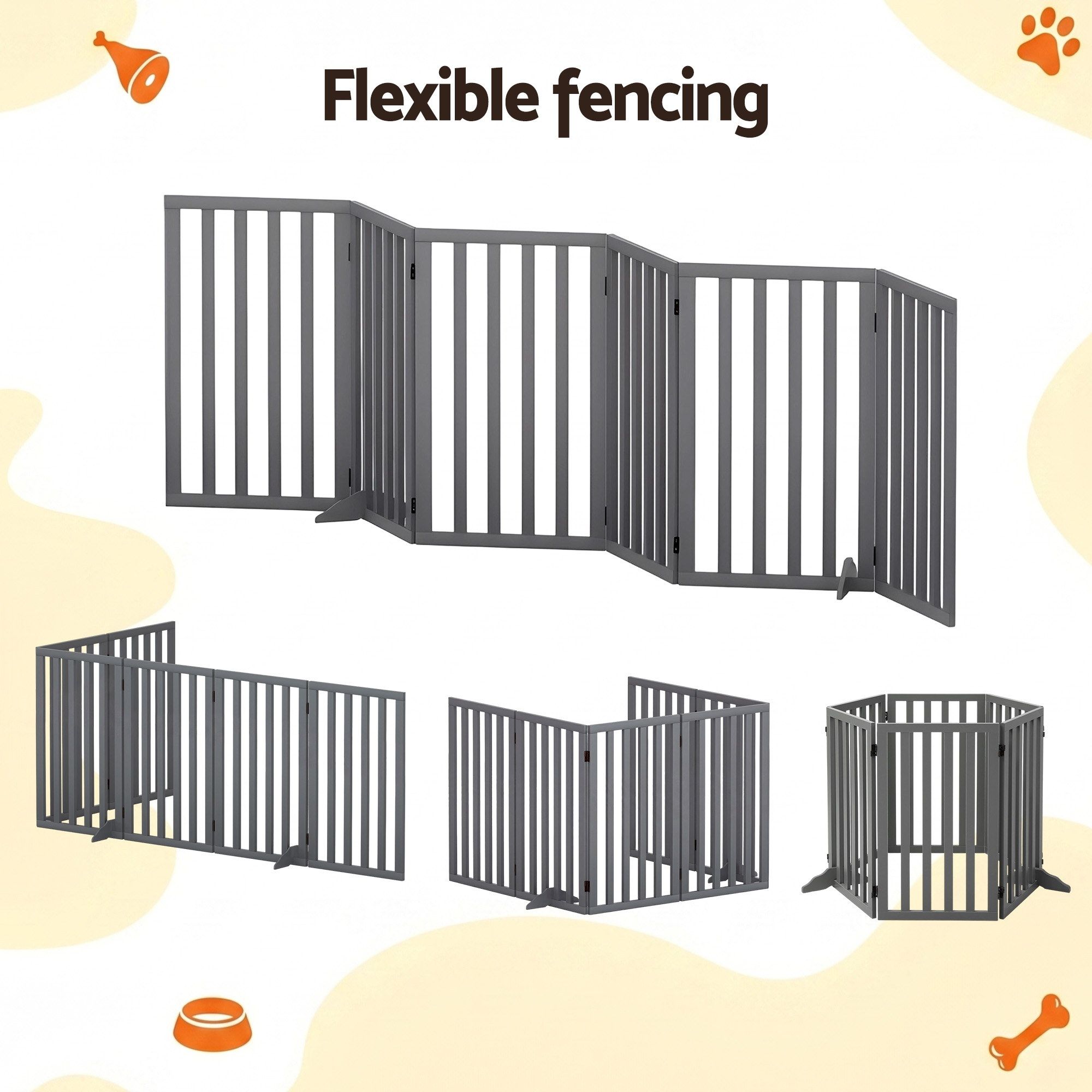 i.Pet Dog Gate Playpen Enclosure 6 Panels Pet Door Fence Wooden Play Pen Stair
