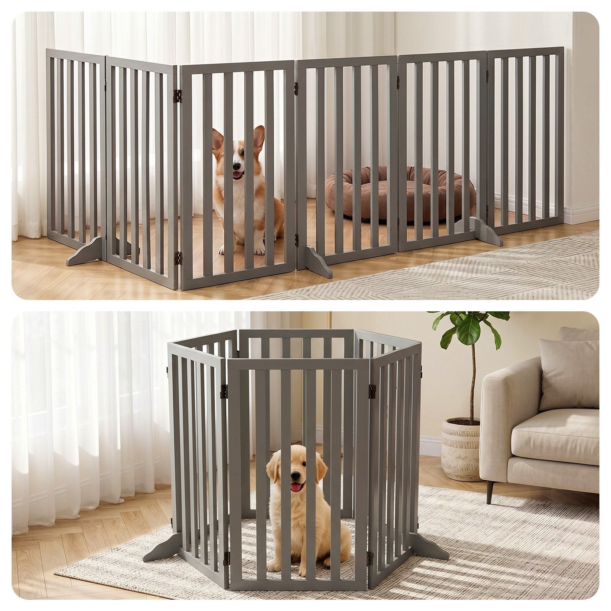 i.Pet Dog Gate Playpen Enclosure 6 Panels Pet Door Fence Wooden Play Pen Stair