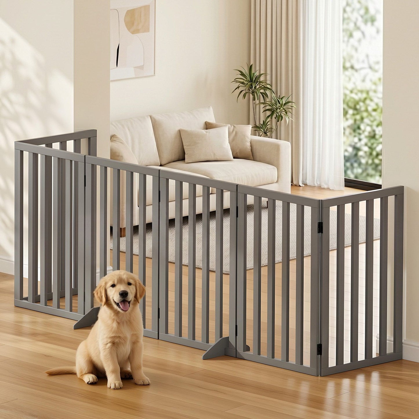 i.Pet Dog Gate Playpen Enclosure 6 Panels Pet Door Fence Wooden Play Pen Stair PET-GATE-WD-282X80-GR