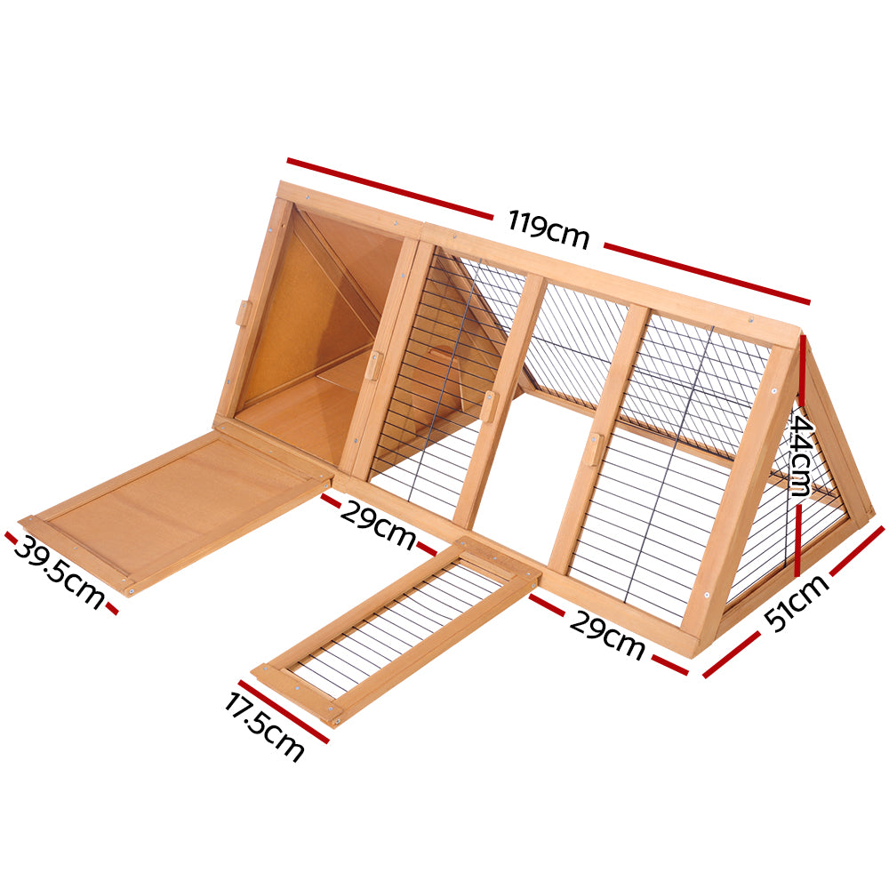 i.Pet Rabbit Hutch Chicken Coop 119cm x 51cm x 44cm Chicken Coop Large Run Wooden Cage Outdoor PET-GT-CAGE-R005